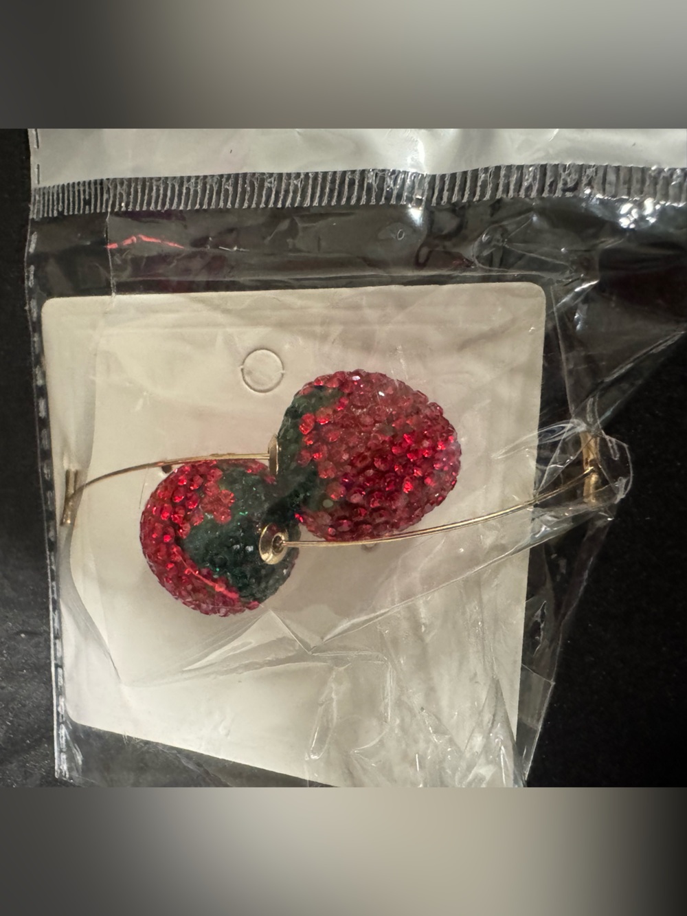 Sparkling Red & Green Crystal strawberry Hoop Earrings
